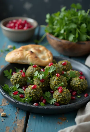 Pkhali with coriander served with pomegranate seeds