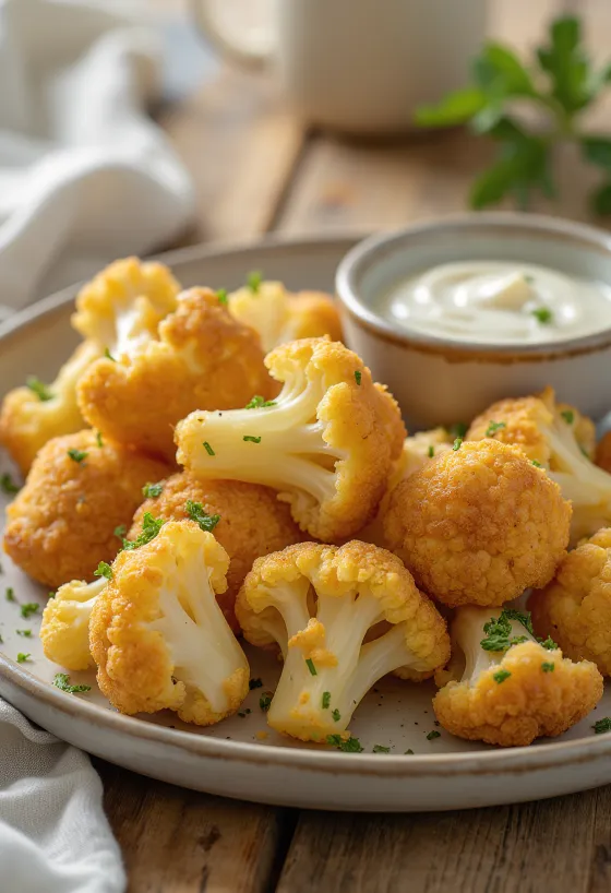 Breaded cauliflower baked golden brown, served in crispy coating