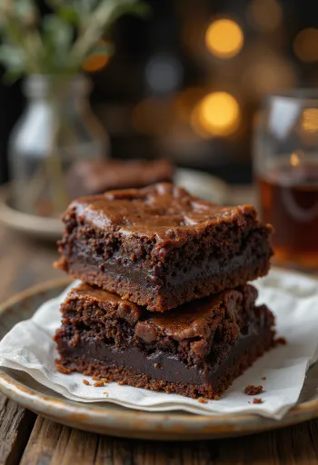 Brownie with rich chocolate flavour, cut into slices