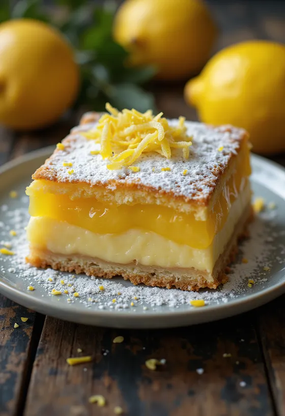 Lemon bars decorated with icing sugar