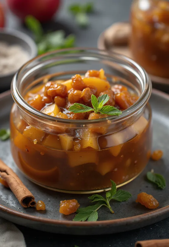 Cinnamon apple chutney served with cheeses