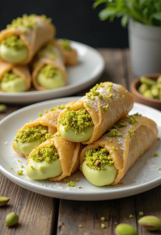 Pistachio cannoli served on a plate