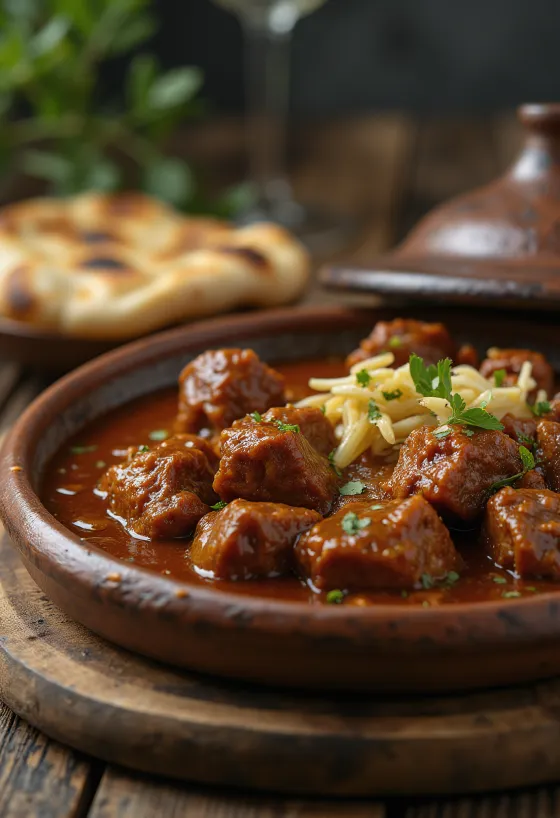 Beef Rogan Josh, served in spicy sauce