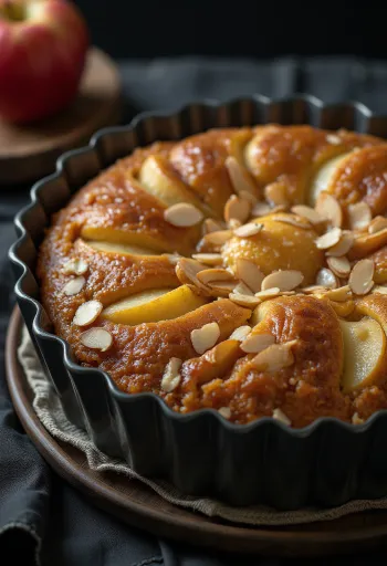 Apple almond cake with sliced apple and almond flour layer