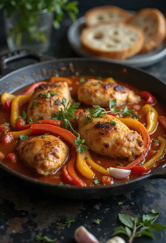 Chicken Cacciatore with peppers, chicken legs and fresh vegetables