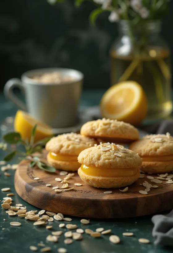 Lemon and oat Linzer biscuits served on a plate