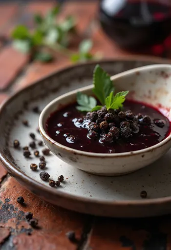 Black peppercorn and red wine sauce served