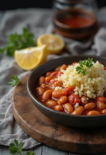 Gigantes Plaki with fresh parsley, served with fresh bread