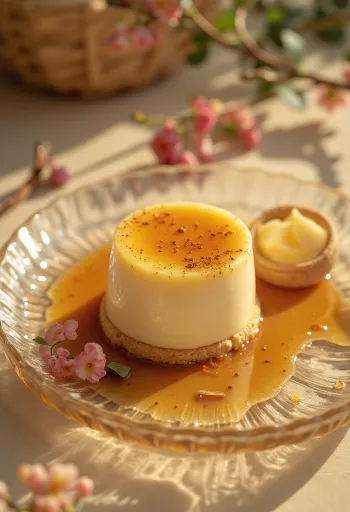 Caramel panna cotta cake served sliced