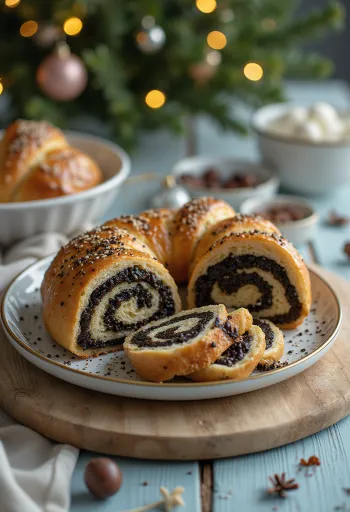 Poppy seed roll (bejgli) with golden brown crust
