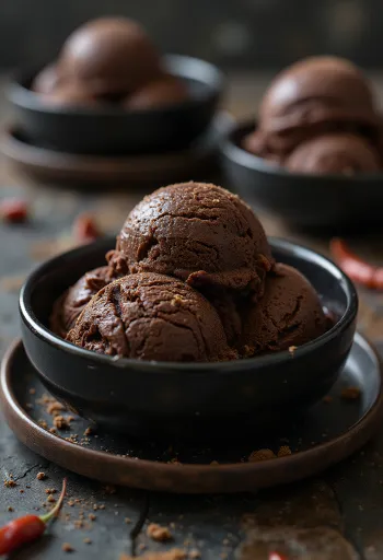 BBQ Sauce Chocolate Ice Cream served with chocolate shavings
