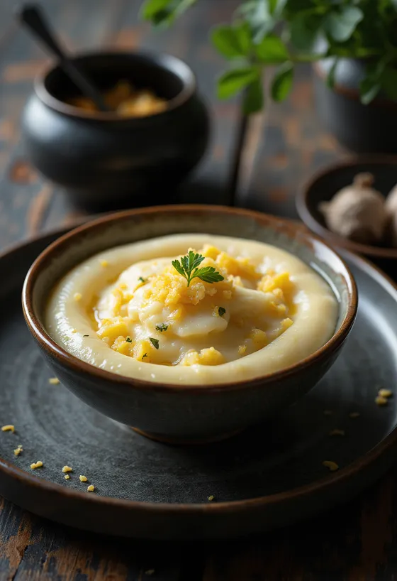 Chawanmushi with garlic, served with prawns and green onions