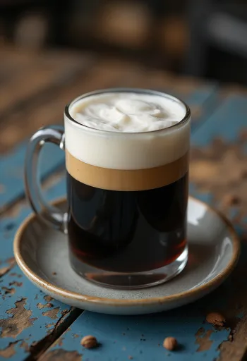 Irish Coffee decorated with whipped cream and whiskey