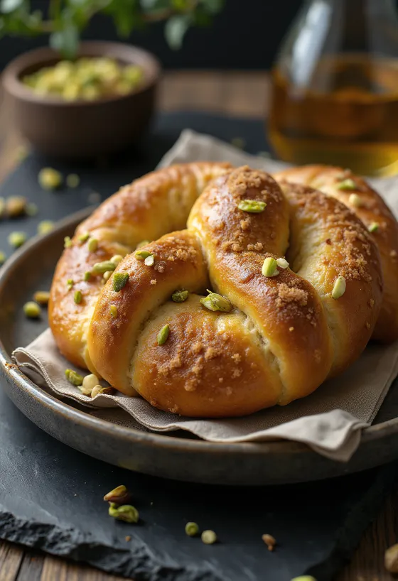 Pistachio pretzels served