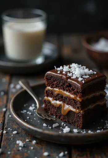 Salted caramel and chocolate cake in elegant presentation