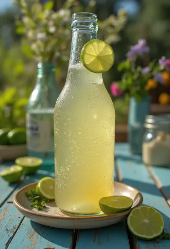 Mexican lime cider in a glass with lime slices