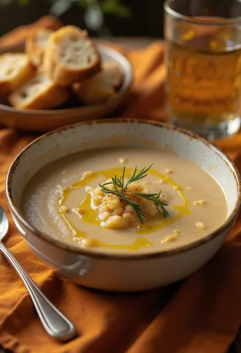 Açorda soup served with olive oil, garlic and fresh parsley