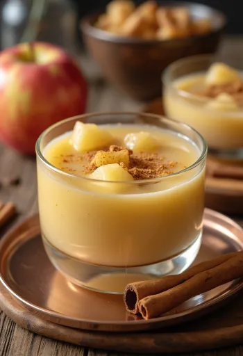 Refreshing apple soup served with cinnamon and whipped cream