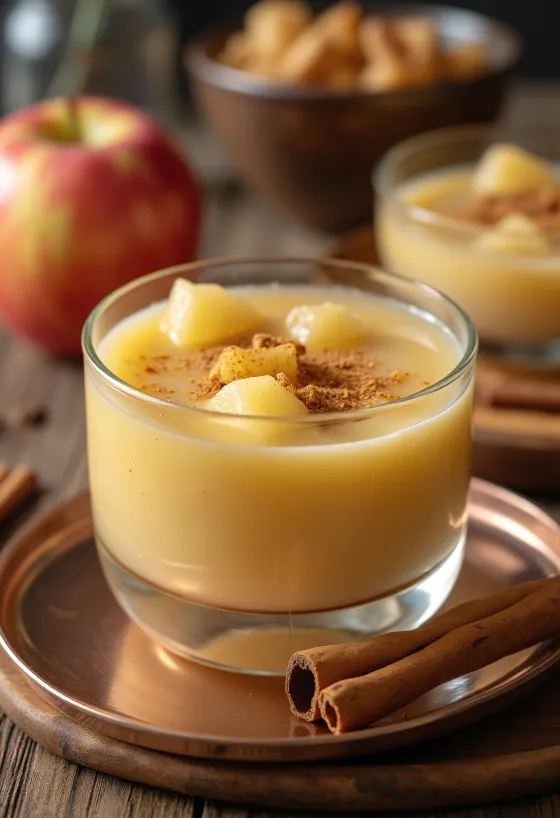 Refreshing apple soup served with cinnamon and whipped cream