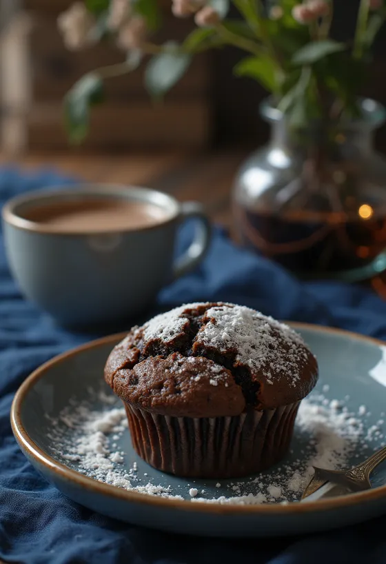 Cocoa muffins served on a plate