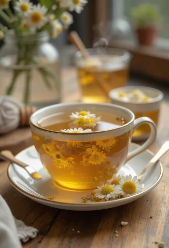 Chamomile tea garnished with honey