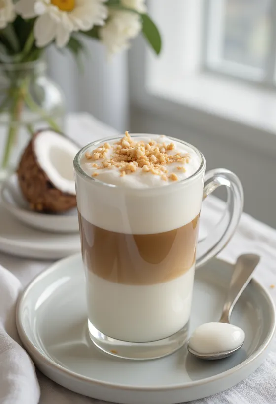 Coconut milk latte freshly served