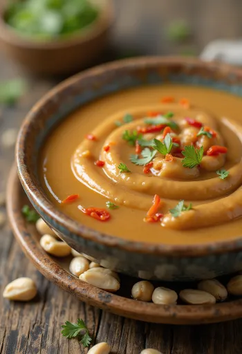 Peanut sauce served with spring rolls