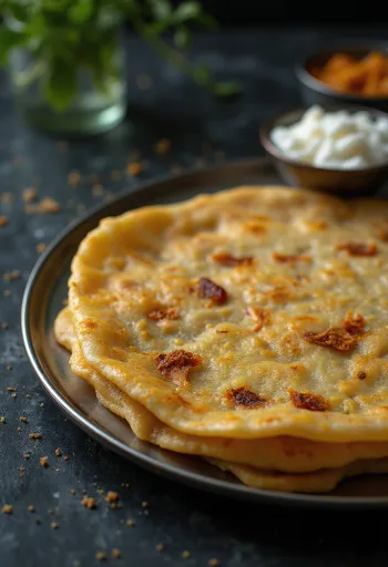 Adai dosa freshly fried to a crisp, served with spiced filling