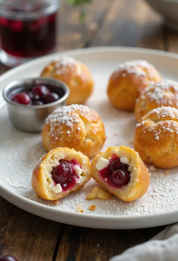 Æbleskiver with cranberry filling, feta cheese and a touch of vanilla