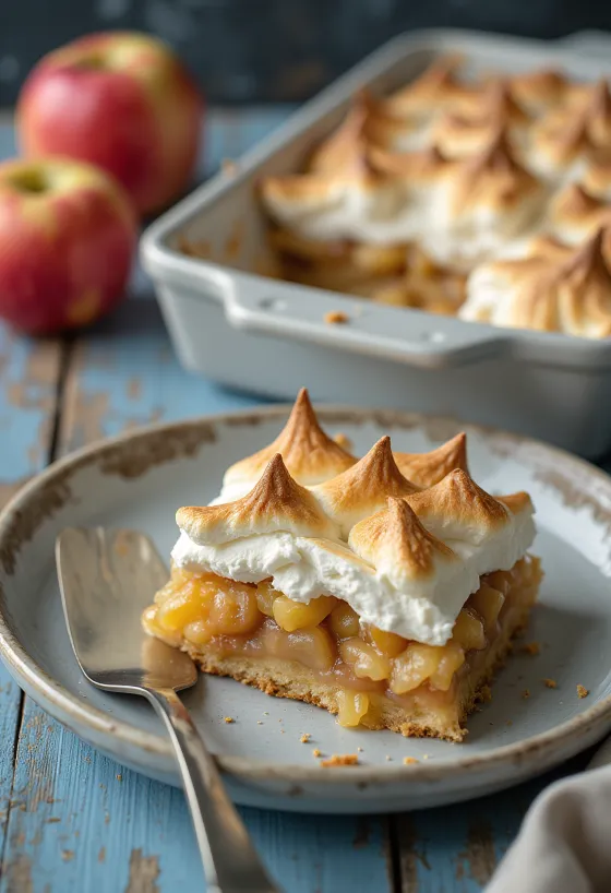 Apple meringue slices served on a plate
