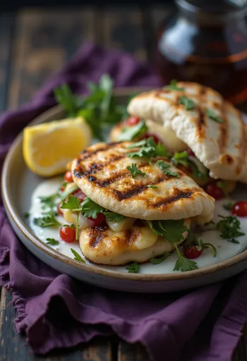Halloumi pita with grilled cheese and fresh vegetables