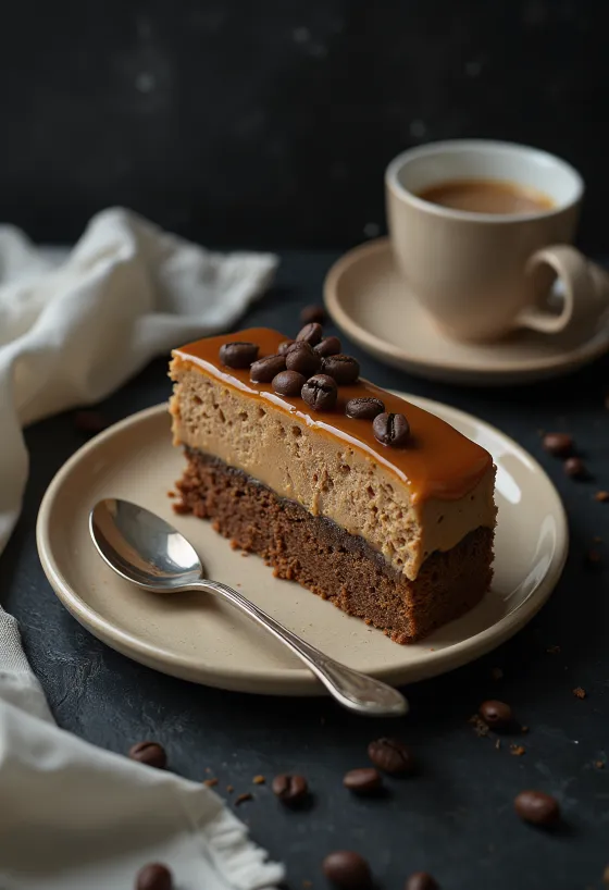 Coffee caramel cake with creamy caramel