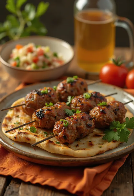 Spiced Kofta with minced meat, coriander and fried onions