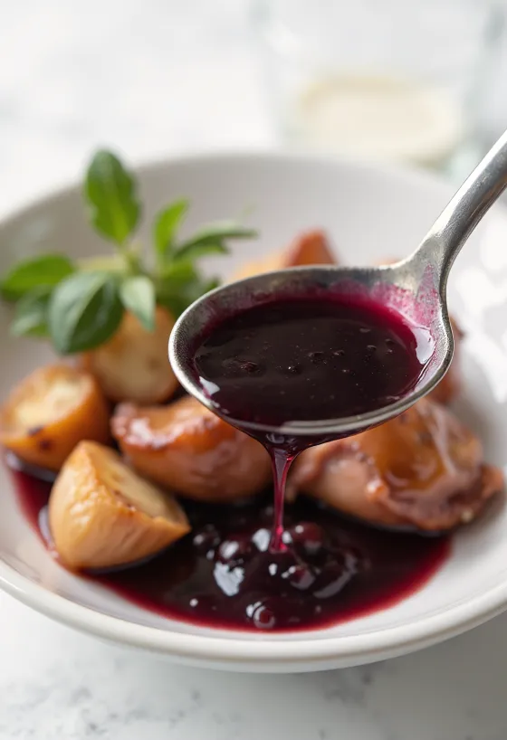 Honey garlic red wine sauce served