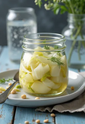 Pickled fennel in a glass jar