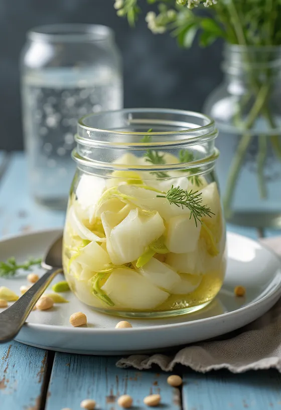 Pickled fennel in a glass jar