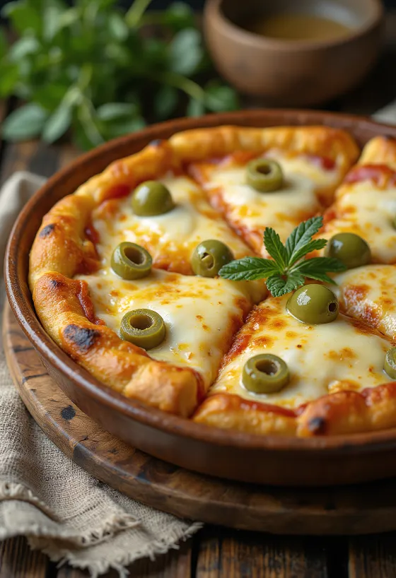 Pizza Argentina with thick crust, mozzarella and tomato sauce