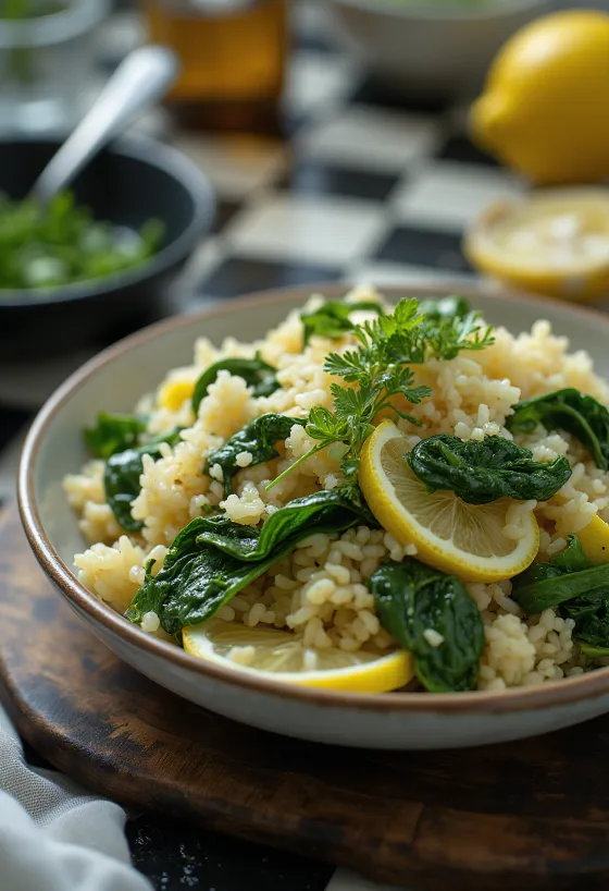 Spinach rice served