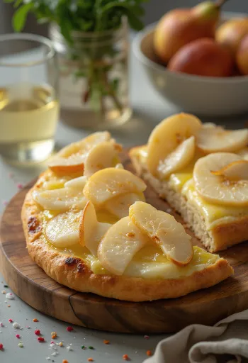 Roasted pear and brie focaccia served