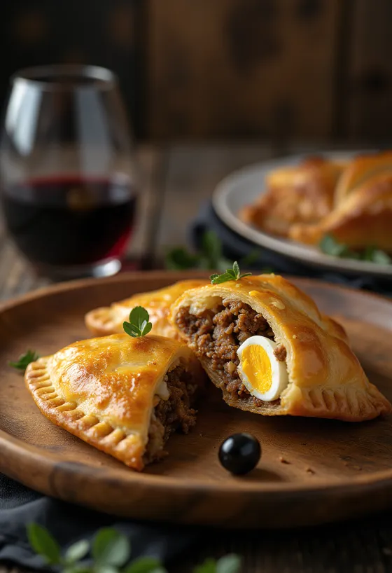 Chilean empanada de pino served, golden brown colour