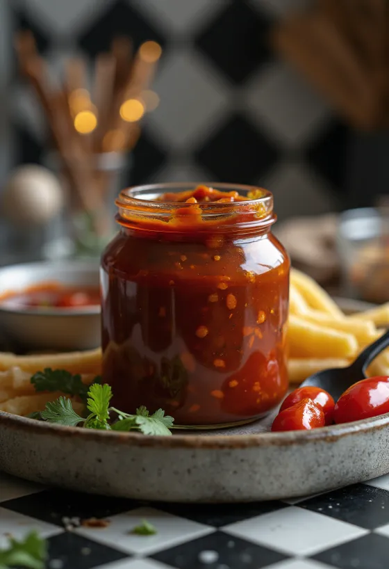Smoky chilli barbecue sauce served