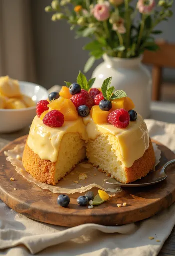 Fresh fruit tart with colourful fruits and a shiny jelly layer