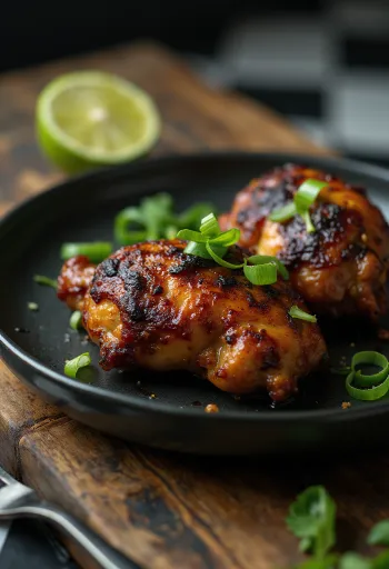 Jerk chicken served with lime and salad
