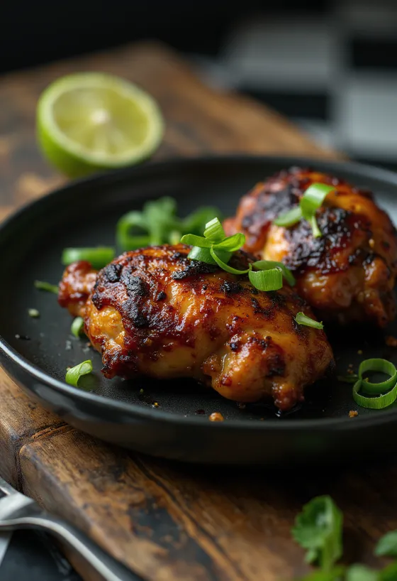 Jerk chicken served with lime and salad