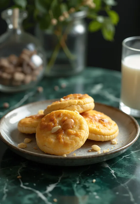 Honey-almond biscuits in golden brown serving