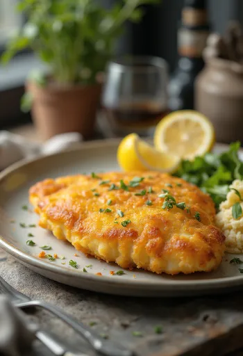 Parisian schnitzel fried golden brown, served in a crispy batter