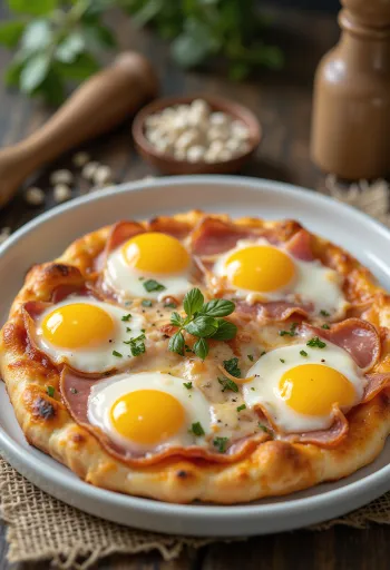 Pizza Bismark with egg and ham