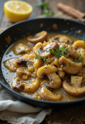 Rendang Jamur with mushrooms, served with tandoori spices and fresh coriander