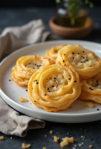 Freshly fried Achappam coconut rosettes in golden brown colour, arranged in a bowl.