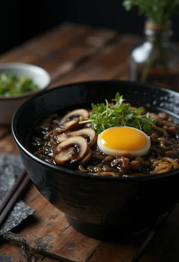 Black garlic ramen served